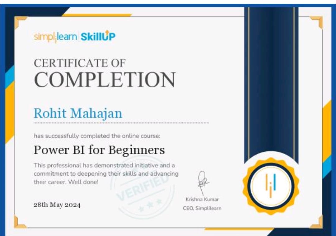 Certification in Power BI